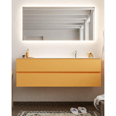 MONDIAZ VICA Badkamermeubelset - 150cm - 2 lades - wasbak Moon rechts - 1 kraangat - solid surface ocher