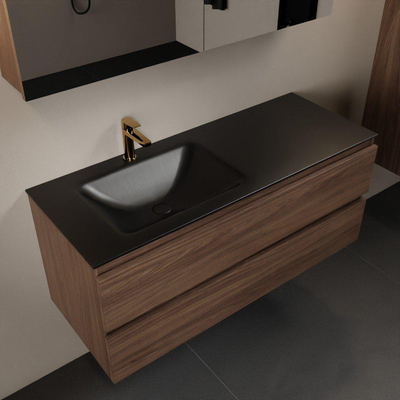 Mondiaz Aivy badmeubelset - 120x45x50cm - 1 kraangat - 1 wasbak urban Solid surface - Links - 2 lades - Met spiegelkast - Melamine Mocha