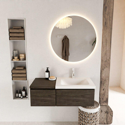 MONDIAZ BUKLA 100cm badmeubel met module 40 kleur Dark Brown met 2 lades. Wastafel CLOUD rechts 1 kraangat kleur Talc.