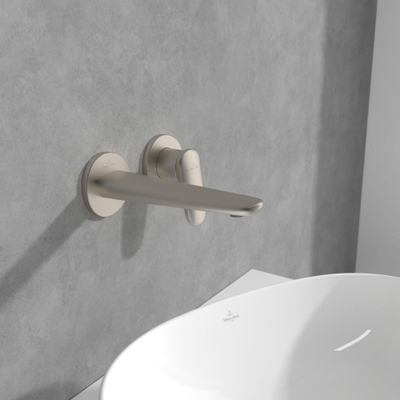 Villeroy & Boch Antao 2-gats eengreeps wandmengkraan - zonder Push-Open afvoergarnituur - Matt Brushed Nickel (RVS)