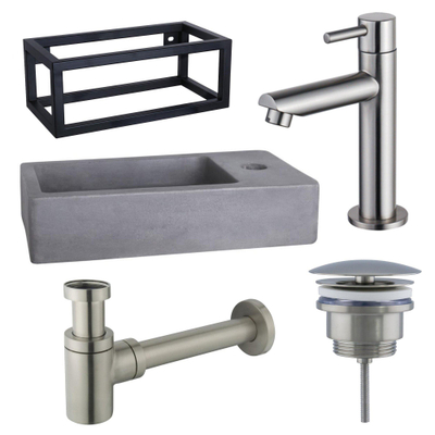 Fortifura Fuente fonteinset - 40x20x23.5cm - 1 kraangat - zwart frame - fonteinkraan RVS geborsteld - beton