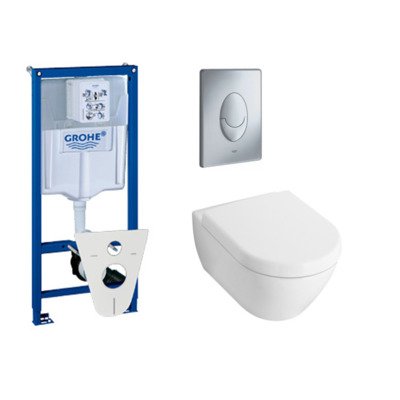 Villeroy & Boch Subway 2.0 toiletset met inbouwreservoir, softclose en quick release closetzitting en bedieningsplaat mat chroom