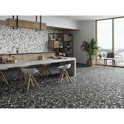 STN Ceramica wand- en vloertegel - 59.5x59.5cm - 9.5mm - gerectificeerd - Terrazzo - Zwart