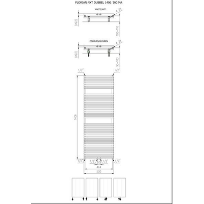 Plieger Florian Nxt M designradiator dubbel horizontaal met middenaansluiting 1406x500mm 980W mat wit