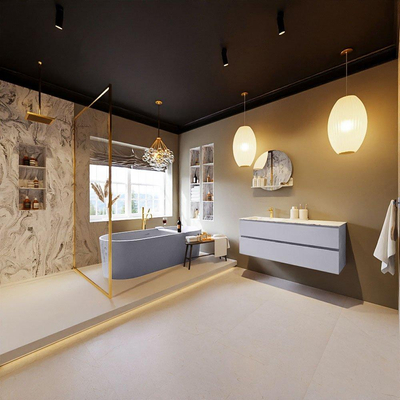 MONDIAZ VICA-DLUX Badkamermeubelset - 120cm - onderkast cale- 2 lades - inbouw wastafel cloud links - 1 kraangat - 60cm hoge versie - glace