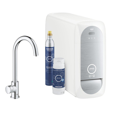 GROHE Blue Home Keukenkraan - C-uitloop - 1-gats - filterfunctie - plat licht en bruisend water - chroom
