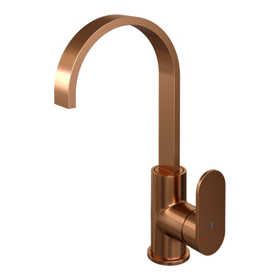 Brauer Copper Edition hoge opbouw wastafelmengkraan met draaibare platte uitloop model C Koper geborsteld PVD SHOWROOMMODEL