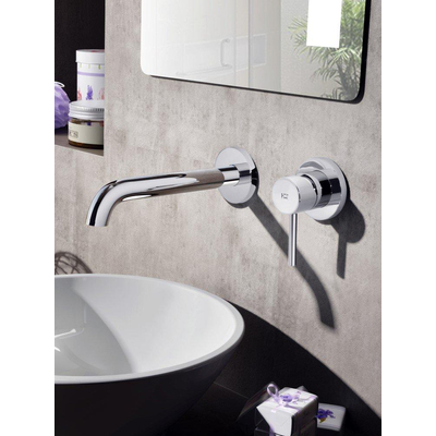 Hotbath Buddy wastafelmengkraan gebogen uitloop 2 rozetten geborsteld nikkel SHOWROOMMODEL