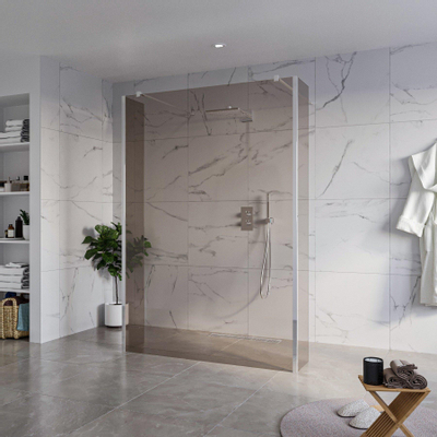 Fortifura Galeria Vrijstaande Inloopdouche - 140x200cm - Rookglas - antikalk - 8mm veiligheidsglas - 2 zijwanden 40cm - wandsteunen en hoekprofielen - Chroom