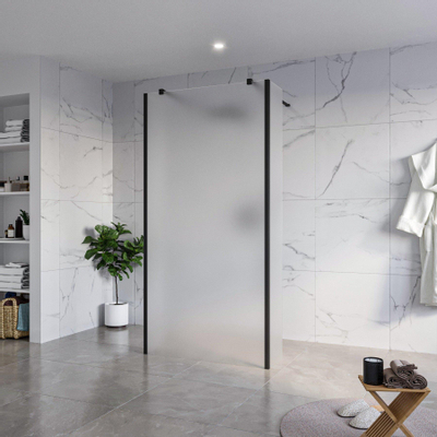 Fortifura Galeria Vrijstaande Inloopdouche - 100x200cm - Glas mat - antikalk - 8mm veiligheidsglas - 2 zijwanden 30cm - wandsteunen en hoekprofielen - Zwart mat