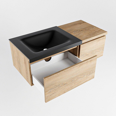 MONDIAZ BUKLA 100cm badmeubel met module 40 kleur Washed Oak met 2 lades. Wastafel CLOUD links 1 kraangat kleur Urban.