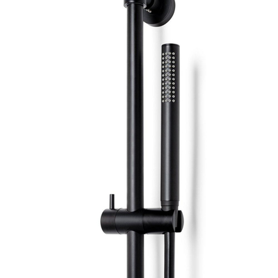 Fortifura Calvi Thermostatische Regendoucheset - 25cm - ronde hoofddouche - staafhanddouche - zwart mat OUTLETSTORE