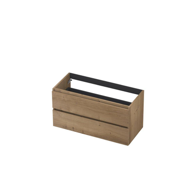 INK Fineer Wastafelonderkast - 100x45x52cm - 2 lades - greeploos - houten keerlijst - MDF Fineer Ash grey