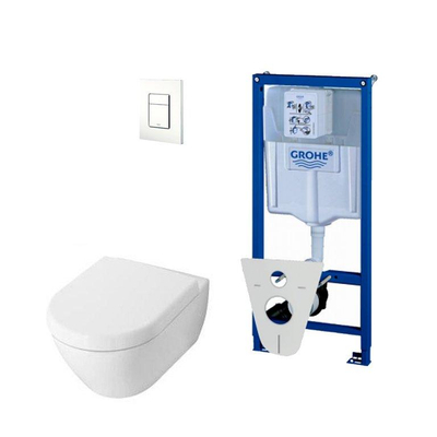 Villeroy & Boch Subway 2.0 DirectFlush softclose toiletset met Grohe reservoir en bedieningsplaat wit
