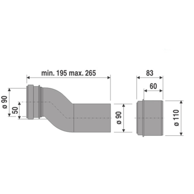 ABU sprongbocht / etagebocht tbv overbrugging staande closetpot en inbouwreservoir 50mm