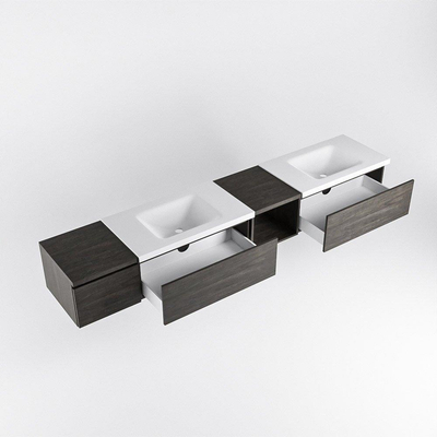 MONDIAZ BUKLA 240cm badmeubel met open module 40 rechts kleur Dark Brown met 3 lades. Wastafel CLOUD dubbel 0 kraangaten kleur Talc.