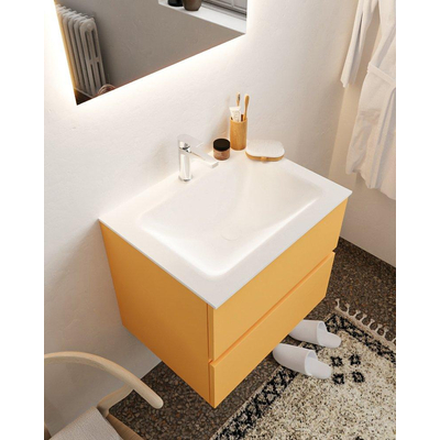 MONDIAZ VICA Badkamermeubelset - 60cm - 2 lades - wasbak Cloud midden - 1 kraangat - solid surface ocher