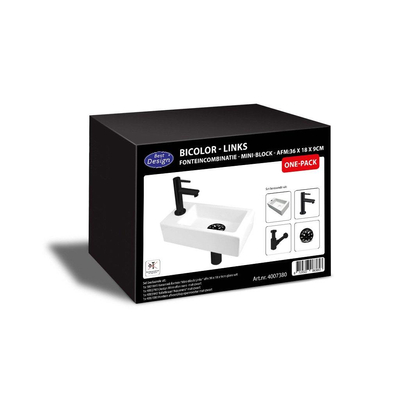 Best Design Bicolor Fonteinset 36x18x9 keramiek 1 kraangat links wit/mat zwart