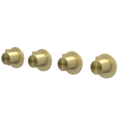 IVY Tribe Afbouwdeel - voor Inbouwthermostaat - 3 stopkranen - symmetry - ronde rozetten - RVS316 - geborsteld mat goud PVD