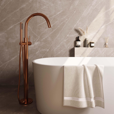 Brauer Copper Edition Staande Badkraan - handdouche staaf 1 stand -2 gladde knoppen - PVD - geborsteld koper