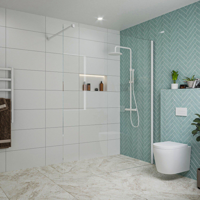 Fortifura Galeria inloopdouche - 160x200cm - helder glas - wandarm - mat wit