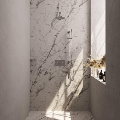 BRAUER Chrome Edition Thermostatische Regendouche inbouw - drukknoppen - SET 61 - 20cm hoofddouche - rechte muurarm - staaf handdouche - doucheslang - geïntegreerde glijstang - chroom