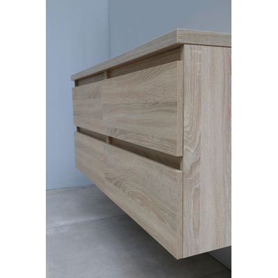 Adema Bella badmeubel met keramiek wastafel 2 kraangaten met spiegel 120X55X46cm Eiken Flat Pack