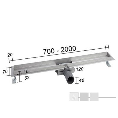 Wiesbaden Dreen DG03 RVS douchegoot met flens inclusief sifon 40mm 70x7cm RVS