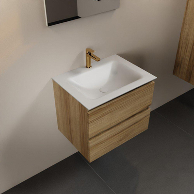 Mondiaz Aivy badmeubelset - 60x45x50cm - 1 kraangat - 1 wasbak talc Solid surface - Midden - 2 lades - Met spiegel - Melamine Chai