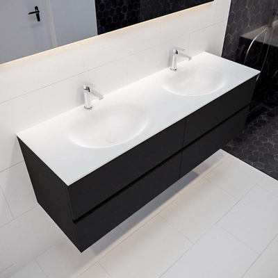 MONDIAZ VICA Badkamermeubelset - 150cm - 4 lades - wasbak Moon dubbel - 2 kraangaten - solid surface urban