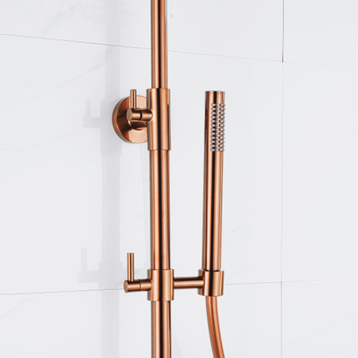 Fortifura Calvi Regendoucheset - thermostatisch - 30cm hoofddouche - gladde slang - staaf handdouche - Geborsteld koper PVD (Koper)