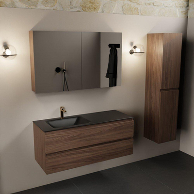 Mondiaz Aivy badmeubelset - 120x45x50cm - 1 kraangat - 1 wasbak urban Solid surface - Links - 2 lades - Met spiegelkast - Melamine Mocha