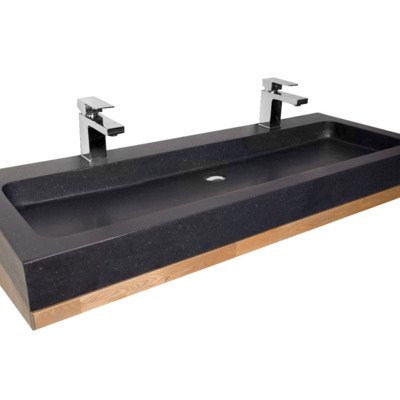 Saniclass Natural Wood badkamermeubelset 120cm grey oak met wastafel natuursteen Black Spirit 2 kraangaten zonder spiegel