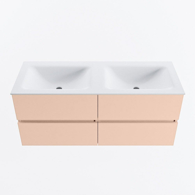 MONDIAZ VICA Badkamermeubelset - 120cm - onderkast rosee - 4 lades - wastafel cloud dubbel - zonder kraangaten - 60cm hoge versie - talc