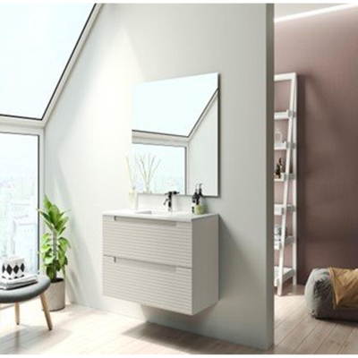 Adema Prime Balance Badkamermeubelset - 60x55x45cm - 1 rechthoekige keramische wasbak wit - 1 kraangat - 2 lades - rechthoekige spiegel - mat cotton (beige)