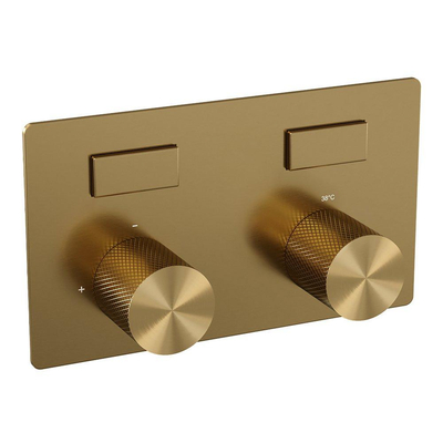 BRAUER Gold Carving Thermostatische Regendouche inbouw - drukknoppen - SET 54 - 30cm hoofddouche - plafondarm - staaf handdouche - doucheslang - wandaansluitbocht - goud geborsteld PVD