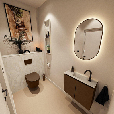 MONDIAZ TURE-DLUX 60cm toiletmeubel Rust. EDEN wastafel Ostra positie midden. Met 1 kraangat.