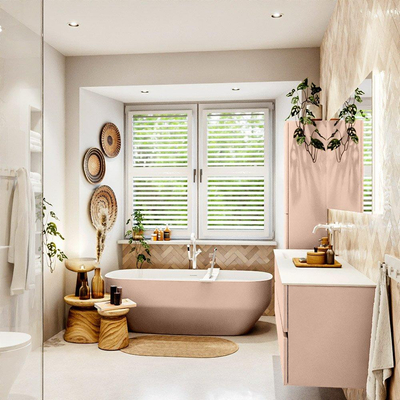 MONDIAZ Vica Badkamermeubelset - 170cm - onderkast rosee - 4 lades - wastafel cloud links - 1 kraangat - 60cm hoge versie - talc