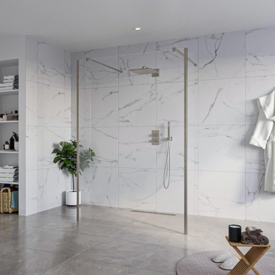 FugaFlow Eccelente Vetro Vrijstaande inloopdouche badkamer - 140x200cm - Helder - antikalk - 8mm veiligheidsglas - 2 zijwanden 30cm - met wandarmen en hoekprofielen - Gunmetal -