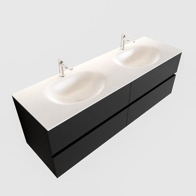 MONDIAZ VICA Badkamermeubelset - 150cm - 4 lades - wasbak Moon dubbel - 2 kraangaten - solid surface urban