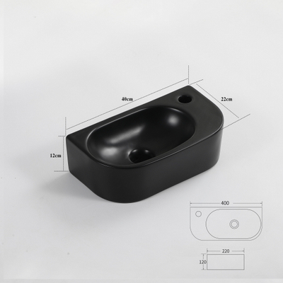 QeramiQ Pure Fontein - 40x22x12cm - Rechts - Glad - halfrond - 1 kraangat - Keramiek - Zwart mat