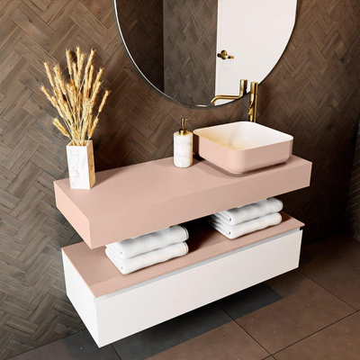 Mondiaz TOP 30 Vrijhangend Topblad - 110x30x12cm - geschikt voor waskom - Solid surface - Rosee