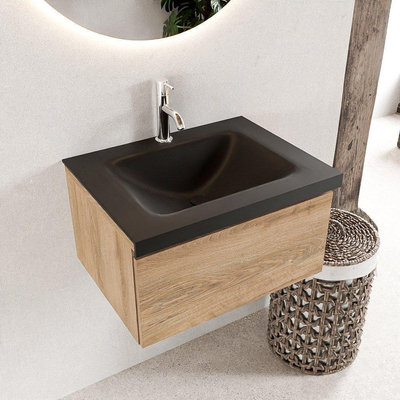 Mondiaz BUKLA Badkamermeubelset - 60x45x34cm - 1 kraangat - wasbak midden - solid surface - Urban - greeploos - 1 lade - Melamine - Washed Oak