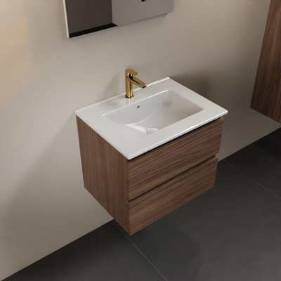 Mondiaz Aivy badmeubelset - 60x45x50cm - 1 kraangat - 1 wasbak talc Keramiek - Midden - 2 lades - Met spiegel - Melamine Mocha