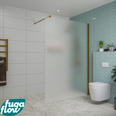 FugaFlow Eccelente Vetro inloopdouche badkamer - 140x200cm - mat glas - wandarm - geborsteld koper -