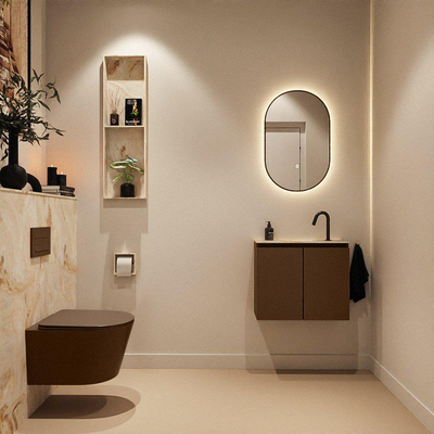 MONDIAZ TURE-DLUX 60cm toiletmeubel Rust. EDEN wastafel Frappe positie midden. Met 1 kraangat.