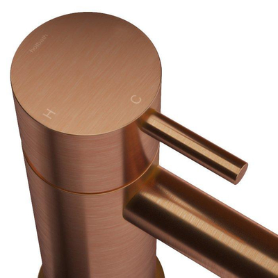 Hotbath Cobber lage wastafelmengkraan met gebogen uitloop zonder waste geborsteld koper SHOWROOMMODEL