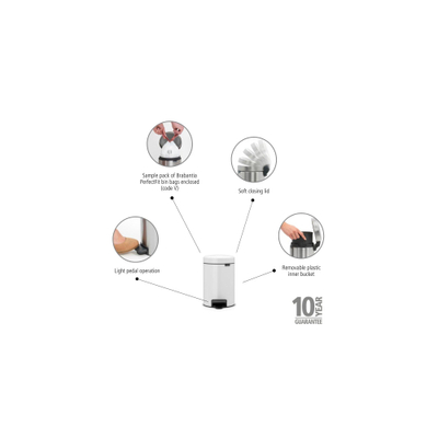 Brabantia NewIcon Pedaalemmer - 3 liter - kunststof binnenemmer - wit