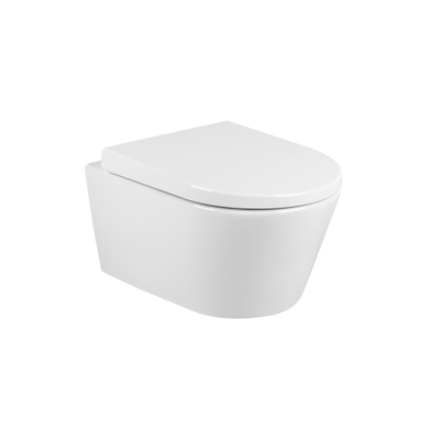 QeramiQ Urby Wandtoilet compact - 48.3x35x33cm - spoelrandloos - zonder zitting - glans wit