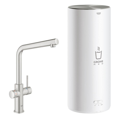 GROHE Red Keukenkraan - hoog - 3 in 1 - l uitloop - l size boiler - supersteel geborsteld